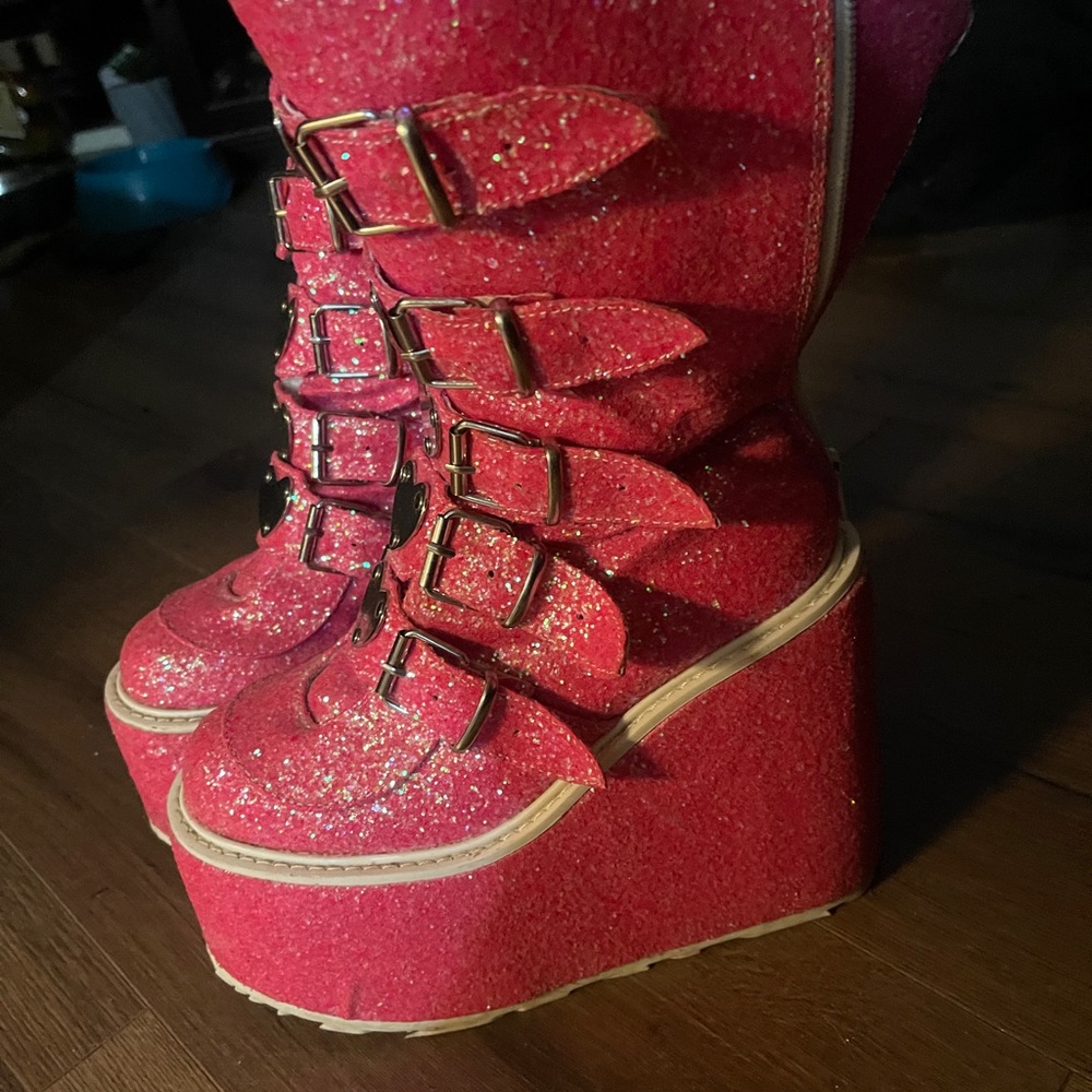 Demonia Platform Boots Hot Pink Size 9, worn twice for a total of 10 mins.